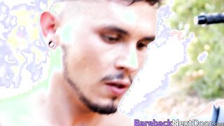 Two bearded homos suck cock and bare fuck outdoors