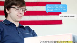 Ginger stud and Latin homo bareback youngster with glasses