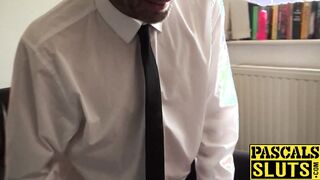 English sub whore in latex costume throated and dominated