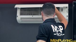 Suit and tie worker has his ass railed after sucking cock