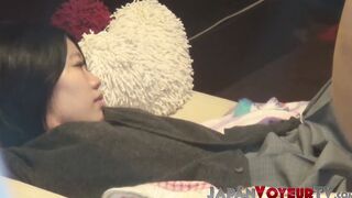 Japanese bitch plays with her hairy pussy on secret tape