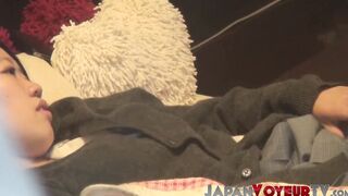 Japanese bitch plays with her hairy pussy on secret tape