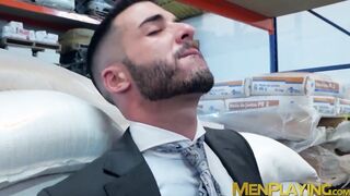 Classy studs go to the warehouse for hardcore analhammering