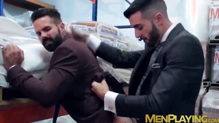 Classy studs go to the warehouse for hardcore analhammering