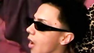 Young twink in glasses fucks blowup doll in solo wanking