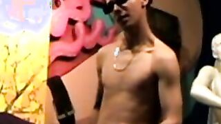 Young twink in glasses fucks blowup doll in solo wanking