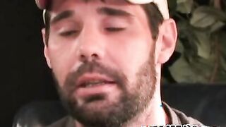 Inked amateur fondles his balls and jerks off until he cums