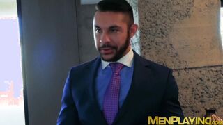 Classy gay in suit has his tight ass ravaged balls deep