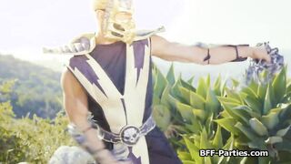 MK cosplay foursome with spicy girlfriends