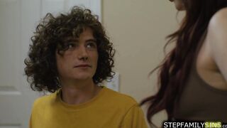 Redhead Stepmom seducing then giving stepson blowjob