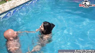 Great German Hispanic fucks by the pool while on holiday into Mallorca