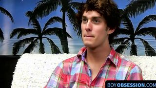 Thin fella takes his underwear off and wanks after interview