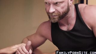 Stepfather gets barebacked after rimming by young stepson