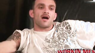 Hairy amateur jerks off after an interview and orgasms solo