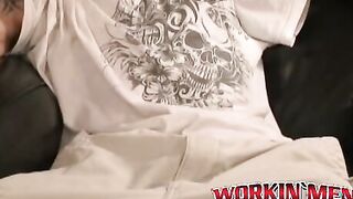 Hairy amateur jerks off after an interview and orgasms solo