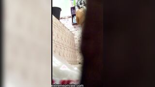Chubby latina stepmom washing hairy pussy