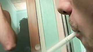 Smoking twink explores taboo desires releasing all his cum