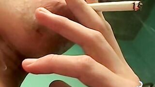 Smoking twink explores taboo desires releasing all his cum