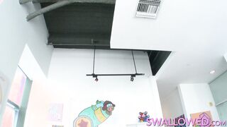 SWALLOWED Ebony babe Ana Foxxx gags on a huge cock