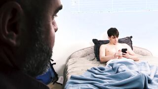 Stepdaddy plays around with stepsons butt and jerks him off