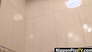 Japanese angel with long hair shaves off pubes and pisses