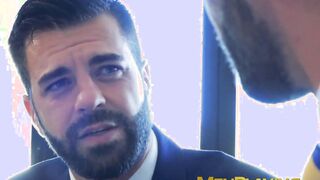 Men in suit and tie vigorously analpound after wet blowjobs