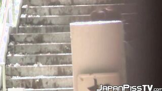 Delectable Japanese peeing outside on beautiful summer day