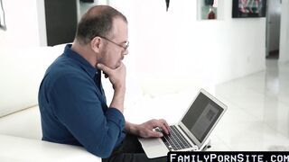 Mature daddy scarcely squeezes his fat cock into stepsons ass