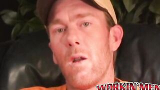 Mature amateur gay strips after an interview and jerks off
