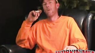 Mature amateur gay strips after an interview and jerks off