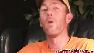 Mature amateur gay strips after an interview and jerks off