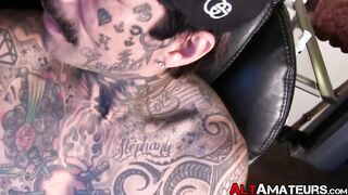 Inked goth dude shows off his firm body and masturbates solo