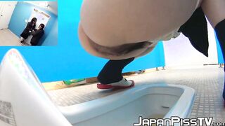 Japanese babes pee and get filmed doing it in the bathroom