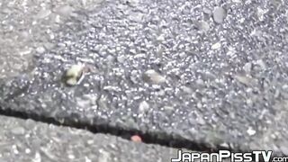 Tantalizing Japanese girl peeing in front of someone bicycle