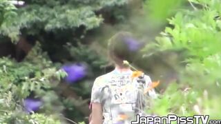 Tantalizing Japanese girl peeing in front of someone bicycle