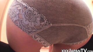 Japanese babe shows off legs and ass while farting