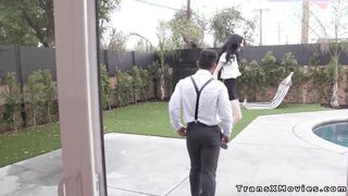 Boss comes home and fucks trans babysitter