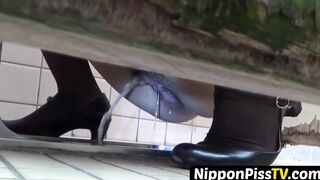 Delightful Asian women close up found peeing on secret cam