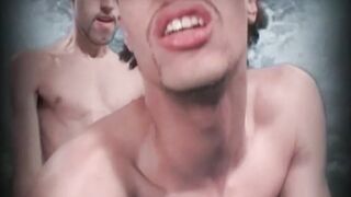 Big cocked young amateur vigorously strokes his cock outdoor