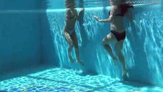 Jessica and Lindsay swim nude into the pool