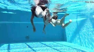 Jessica and Lindsay swim nude into the pool