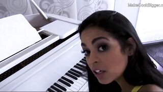 Surprised Cutie petite bimbo with huge penis. Cum on face