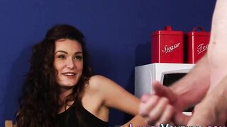 Cfnm dark haired mocks nude tugging creep