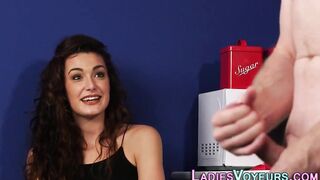 Cfnm dark haired mocks nude tugging creep