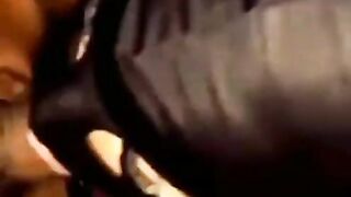 Inked bimbo inside face mask head and nailed
