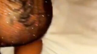 Inked bimbo inside face mask head and nailed