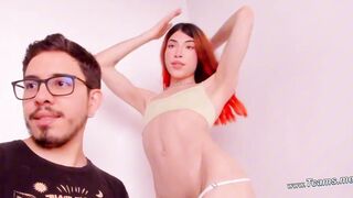 RedHead trans having blowjob fun with her man