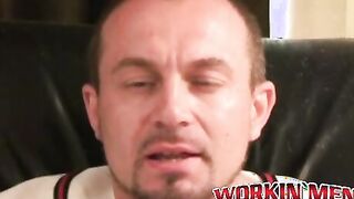 Hairy mature stud tugs on his dick and explodes with jizz
