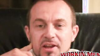Hairy mature stud tugs on his dick and explodes with jizz