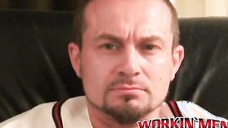 Hairy mature stud tugs on his dick and explodes with jizz